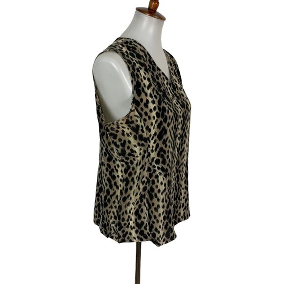 Quo Silk Brown Black Animal Print 100% Silk Tank Top Large Blouse - Picture 2 of 4